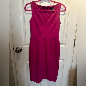 ADRIANNA PAPELL V-NECK CUTOUT BACK FUCHSIA PINK SHEATH DRESS 2 bodycon BARBIE